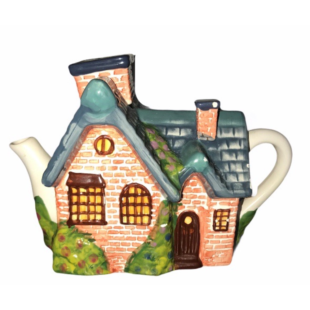 2005 Thomas Kincade Red Brick Cottage Teapot ceramic house tea painter of light